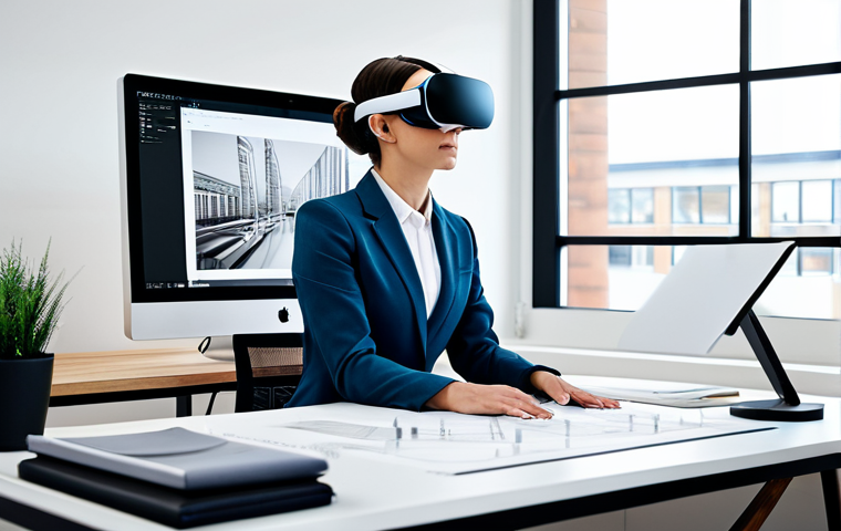 A professional female interior designer, fully clothed in a modest business suit, sits at a sleek, modern desk in a minimalist design studio. She is intensely focused on a large monitor displaying intricate 3D architectural renderings of a contemporary living space, with a virtual reality headset resting next to her. Design sketches and material samples are neatly arranged on the desk, emphasizing innovation and meticulous attention to detail.
safe for work, appropriate content, fully clothed, professional dress, perfect anatomy, correct proportions, natural pose, well-formed hands, proper finger count, natural body proportions, professional photography, high quality, realistic.