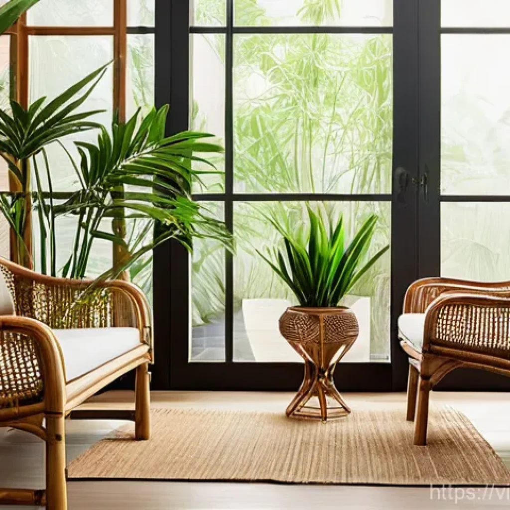 가구디자인에서 새로운 소재 개발 사례 - **Prompt**: A serene, modern Vietnamese living room flooded with soft, natural light. The space feat...