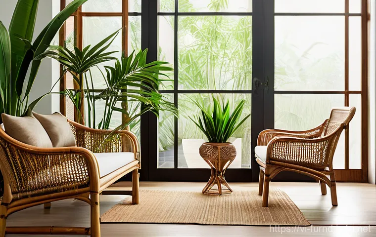 가구디자인에서 새로운 소재 개발 사례 - **Prompt**: A serene, modern Vietnamese living room flooded with soft, natural light. The space feat...