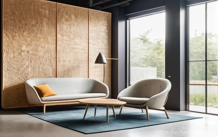 가구디자인에서 새로운 소재 개발 사례 - **Prompt**: A sleek, futuristic smart kitchen and dining area in a contemporary home. The kitchen is...