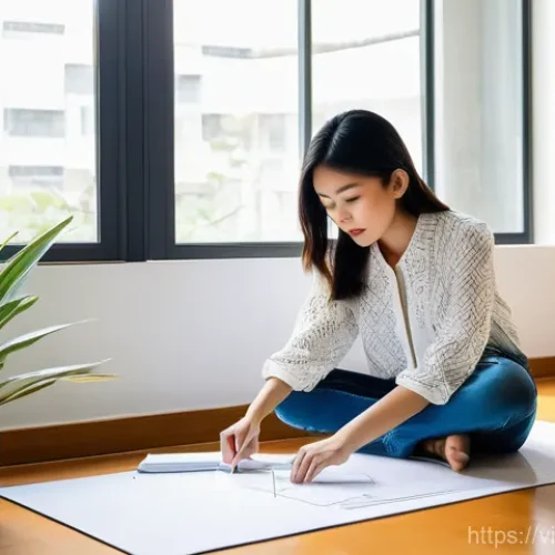 Home 27 가구디자인 교육 과정 후기 - **Prompt:** A young Vietnamese female interior design student, dressed in stylish casual wear (jeans...