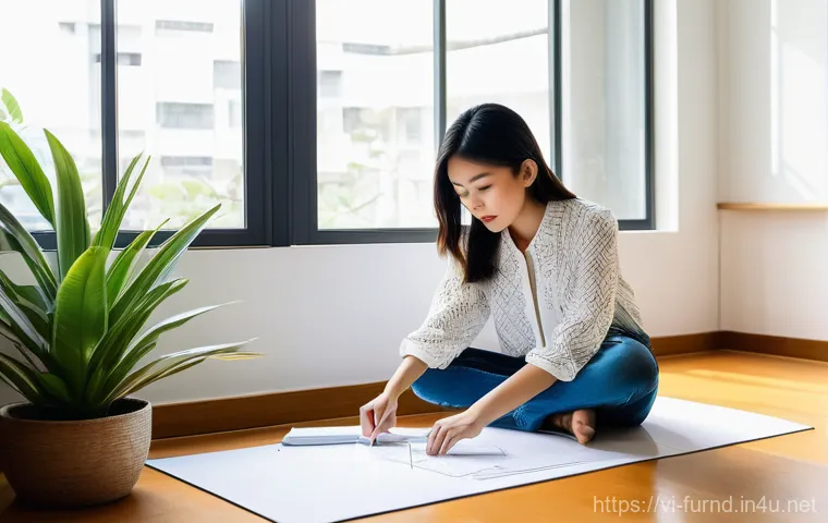 가구디자인 교육 과정 후기 - **Prompt:** A young Vietnamese female interior design student, dressed in stylish casual wear (jeans...