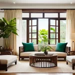 Home 13 가구디자인 창의력 개발 방법 - **Prompt:** A serene and elegant living room in a modern Vietnamese home, thoughtfully blending trad...