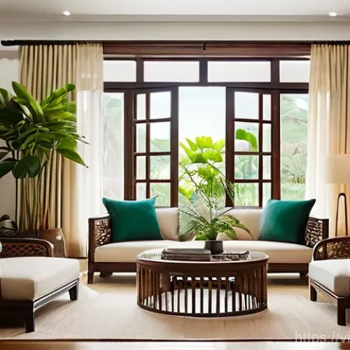 Home 25 가구디자인 창의력 개발 방법 - **Prompt:** A serene and elegant living room in a modern Vietnamese home, thoughtfully blending trad...