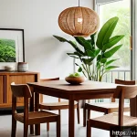 Home 21 가구디자인 제품 매뉴얼 제작법 - A modern Vietnamese living room featuring natural wood furniture including a polished teak wood dini...