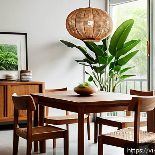 Home 33 가구디자인 제품 매뉴얼 제작법 - A modern Vietnamese living room featuring natural wood furniture including a polished teak wood dini...