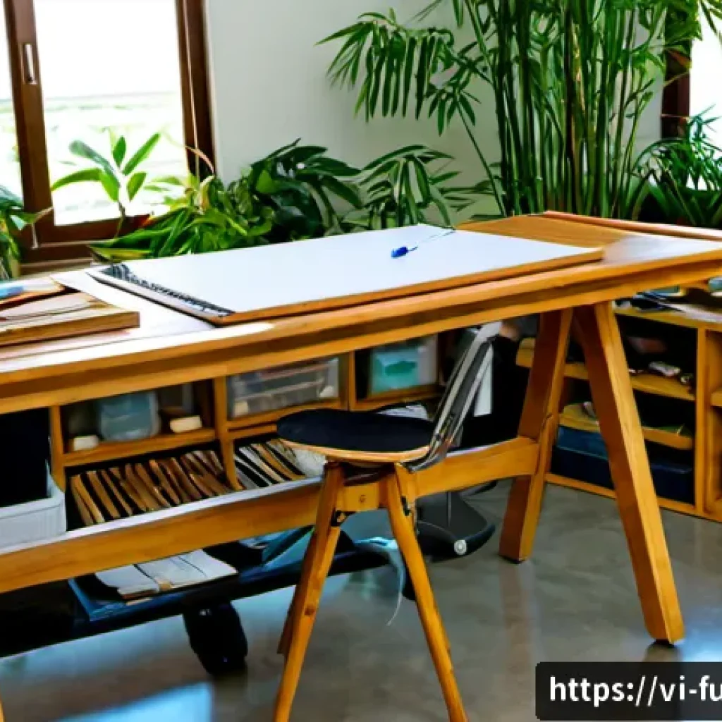 가구디자인 작업 공간 설계 팁 - Photorealistic furniture design workspace in a contemporary Ho Chi Minh City studio, wide-angle inte...
